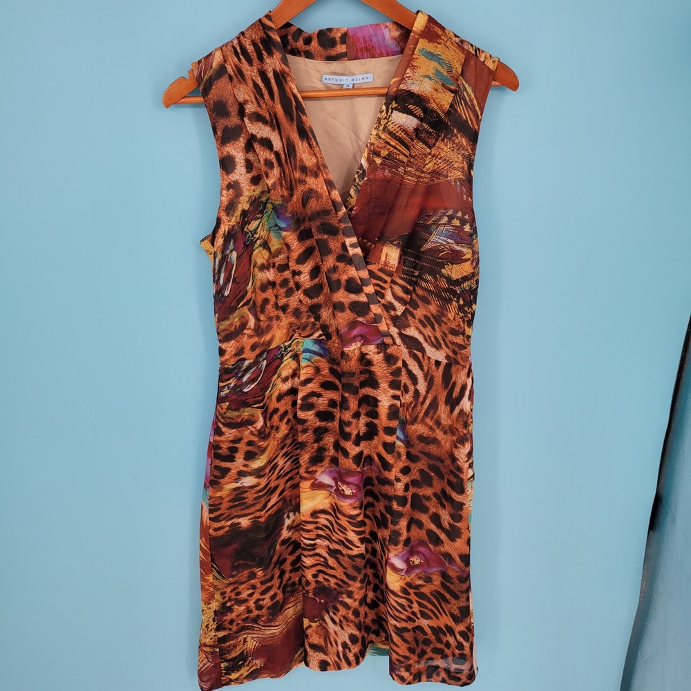 Antonio Melani Dress 12 NWT Leopard Mixed Print Cowl Neck Cocktail Wedding Guest